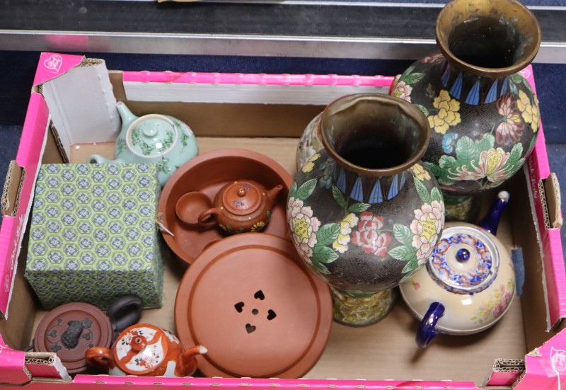 A group of Chinese ceramics and two cloisonne vases